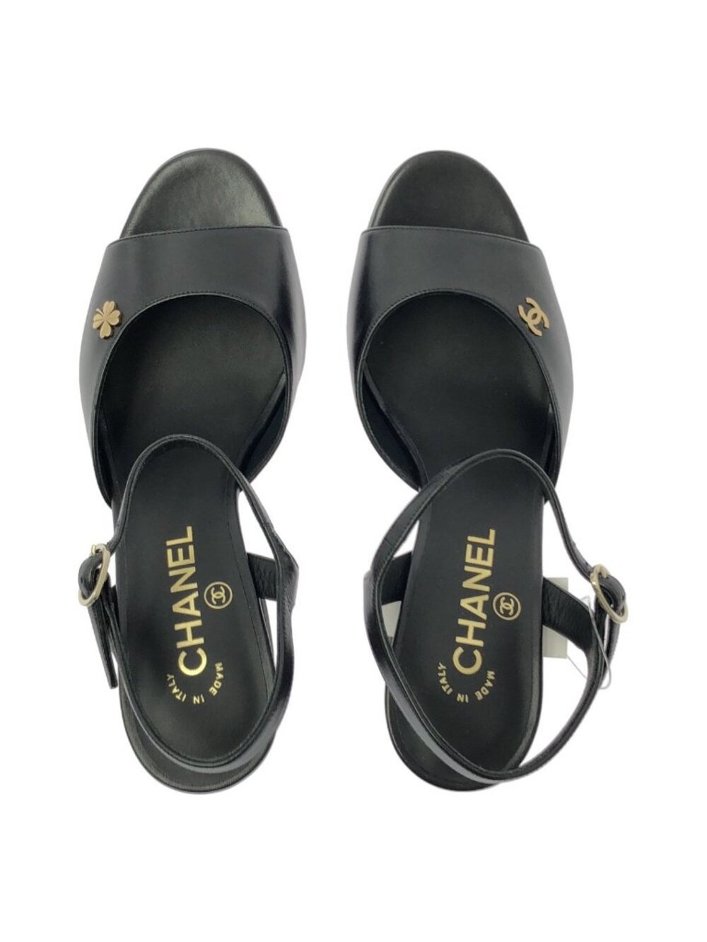 Chanel Leather CC Logo Heels Sandals 38c Black - Picture 4 of 7
